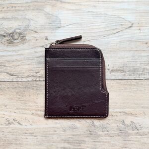 Wilsons Leather Genuine Leather Zip Card Holder Wallet Brown Minimalist